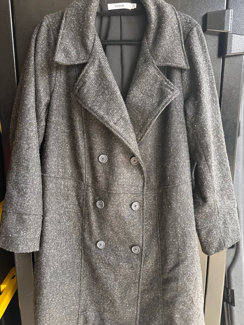 JustFab Women's Double-Breasted Charcoal Pea Coat